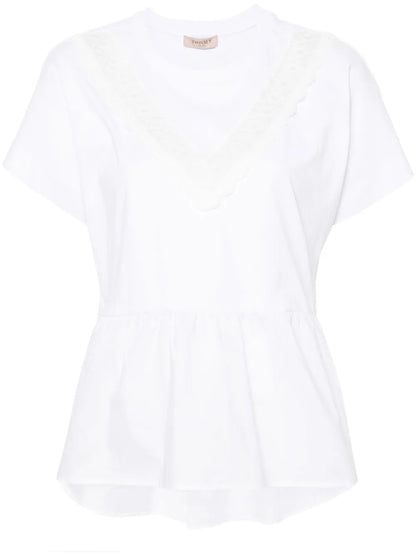 Lace-Panelling Cotton T-Shirt