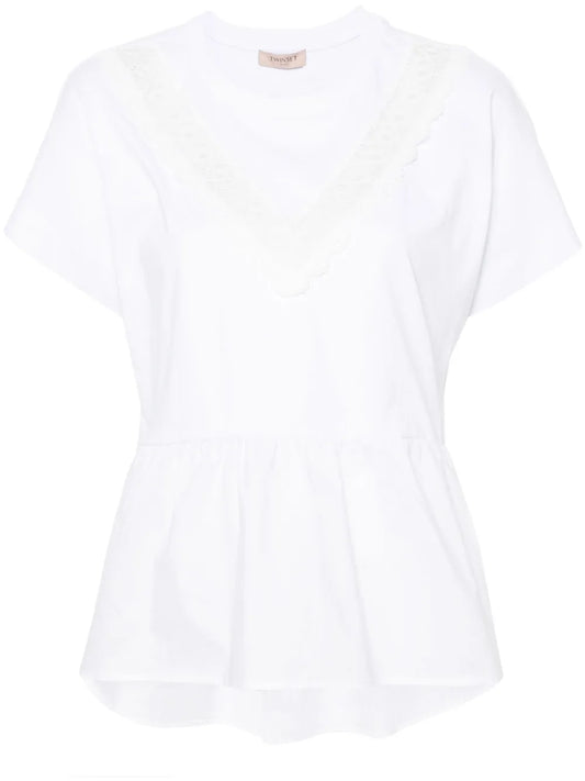 Lace-Panelling Cotton T-Shirt