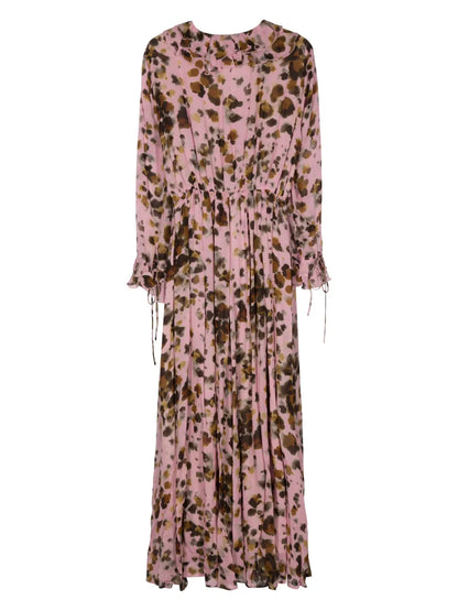 Abstract-Print Ruffle-Detailing Dress