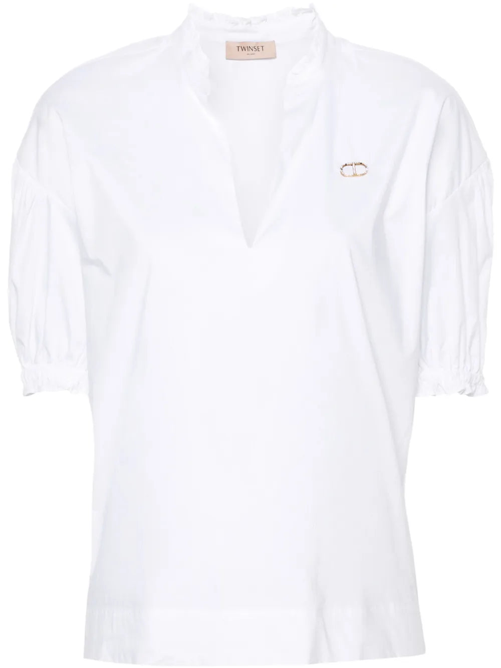 Logo-Plaque Ruffled-Trim Blouse