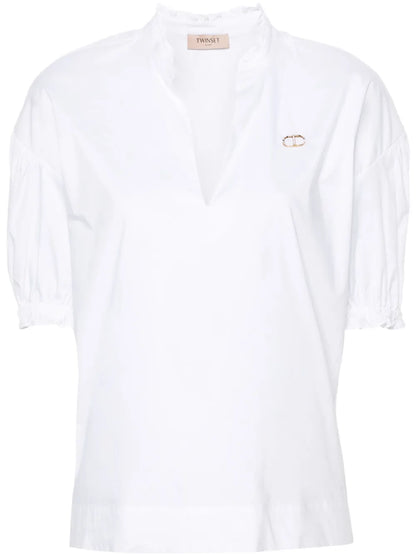Logo-Plaque Ruffled-Trim Blouse
