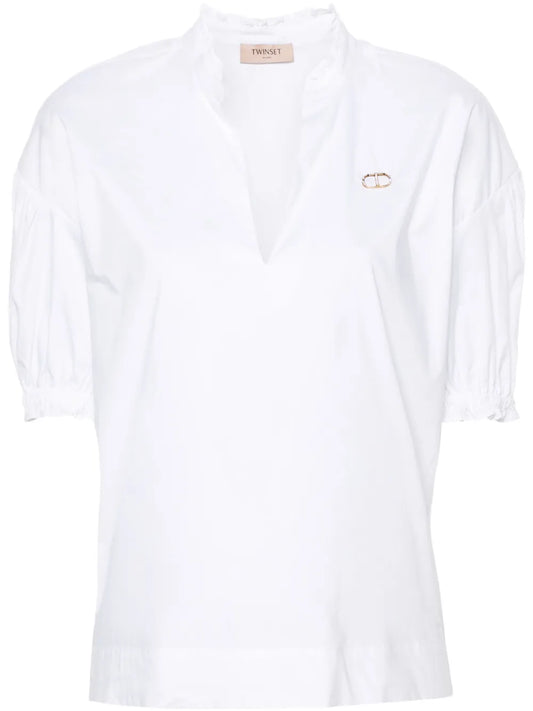 Logo-Plaque Ruffled-Trim Blouse
