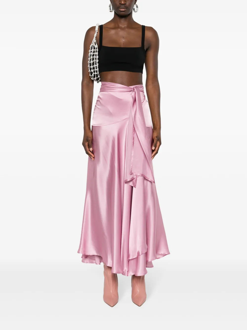 Wraparound Satin Midi Skirt