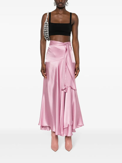 Wraparound Satin Midi Skirt