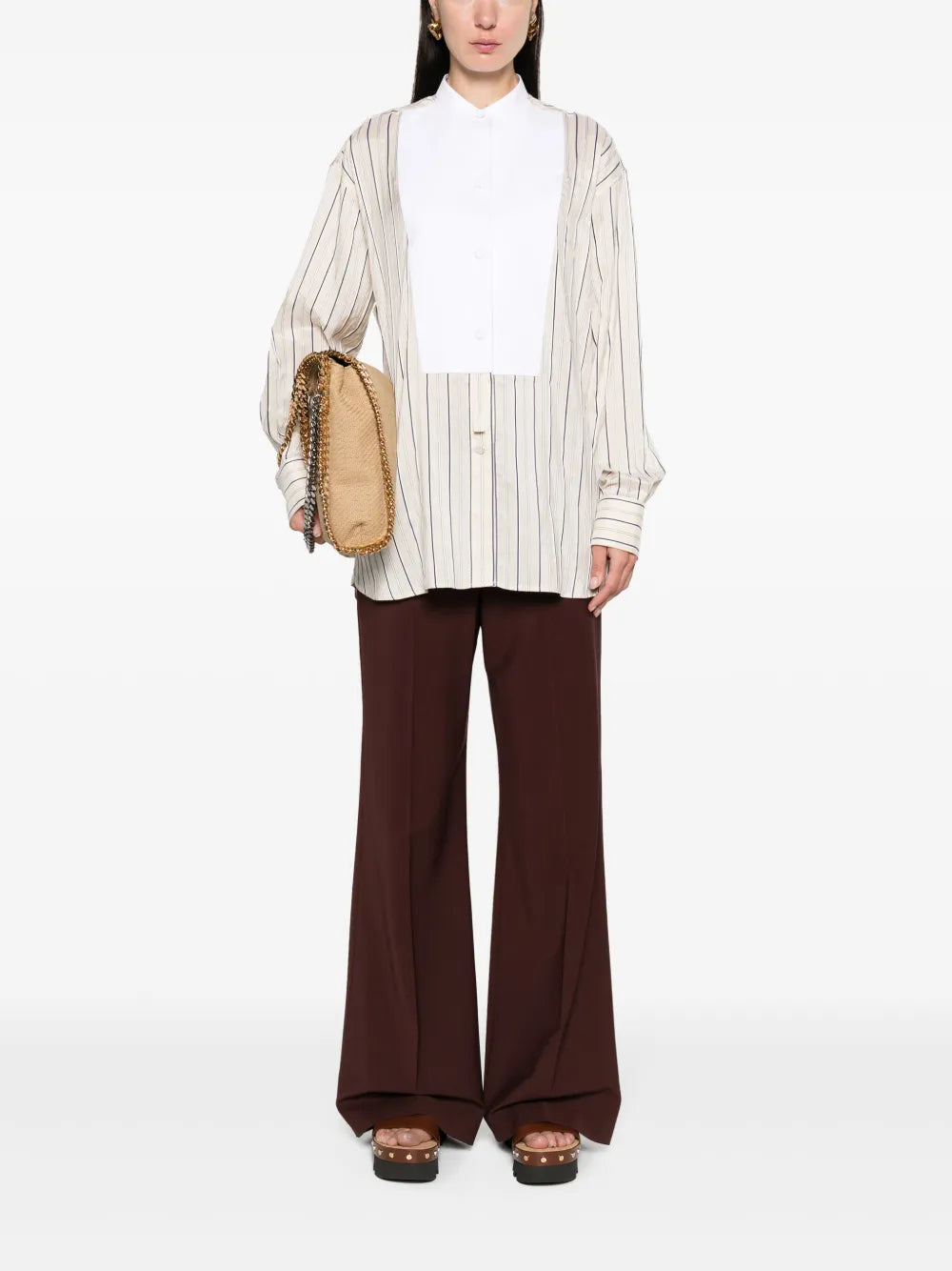 Contrasting-Panel Striped Shirt