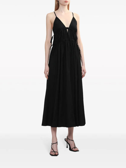 Miranda Tie-Detail Cotton Midi Dress