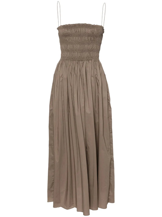 Shirred-Panel Poplin Midi Dress