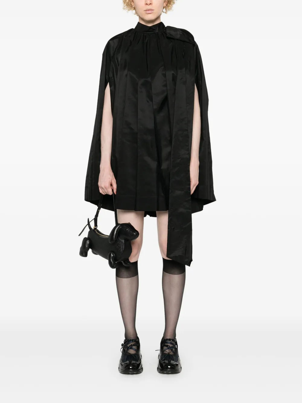 Bow-Detail Pleated Mini Dress