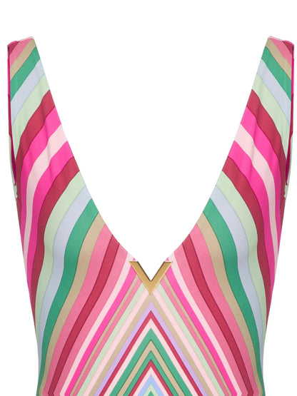 Geometric-Print V-Neck Swimsuit