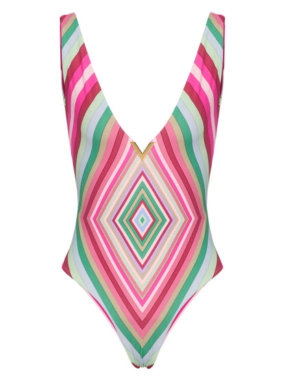 Geometric-Print V-Neck Swimsuit