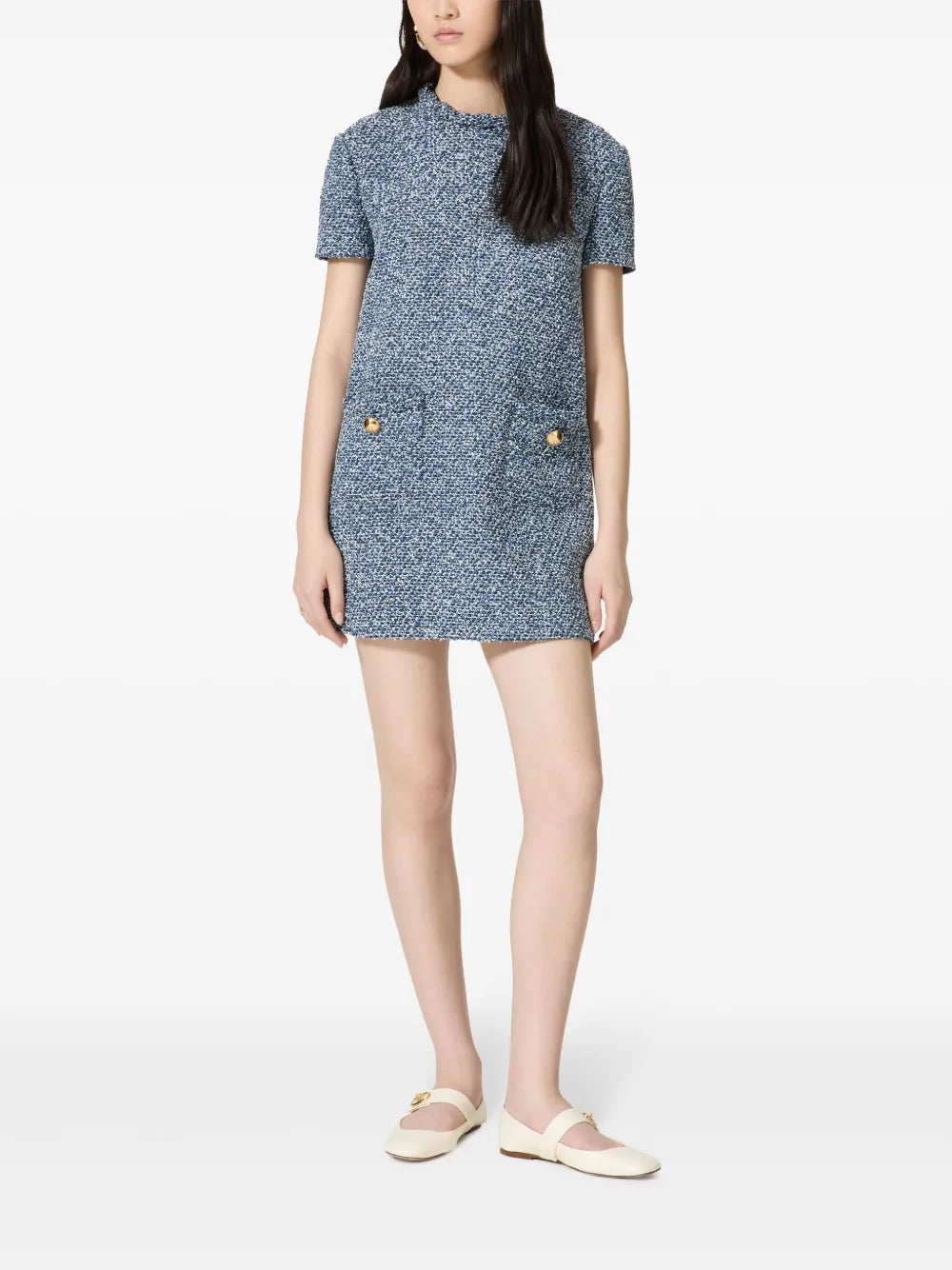 Short-Sleeve Tweed Minidress