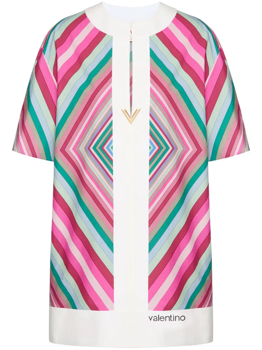 V-Plaque Geometric-Print Minidress