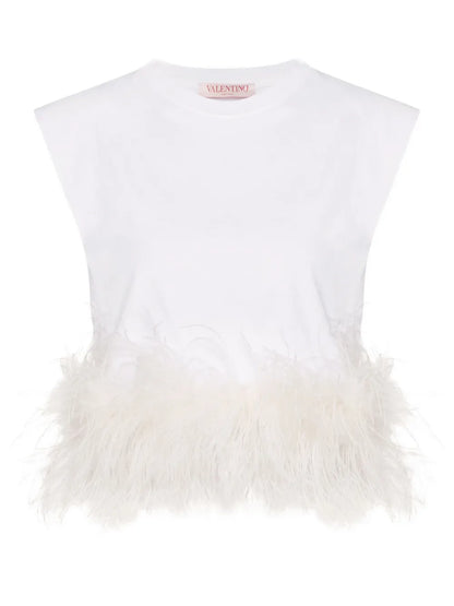 Feather-Detail Cotton Top