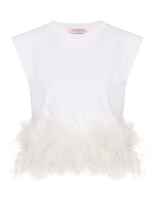 Feather-Detail Cotton Top