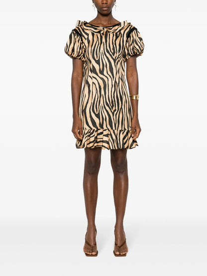 Ruffle-Detail Zebra-Print Dress