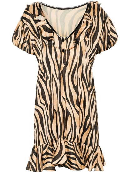 Ruffle-Detail Zebra-Print Dress