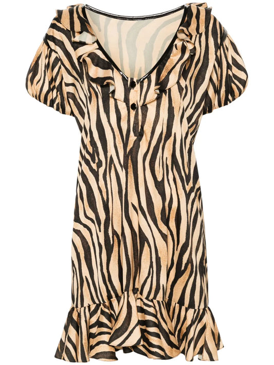 Ruffle-Detail Zebra-Print Dress