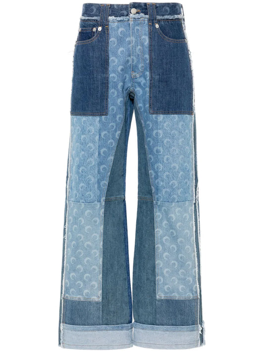 Patchwork Straight-Leg Jeans