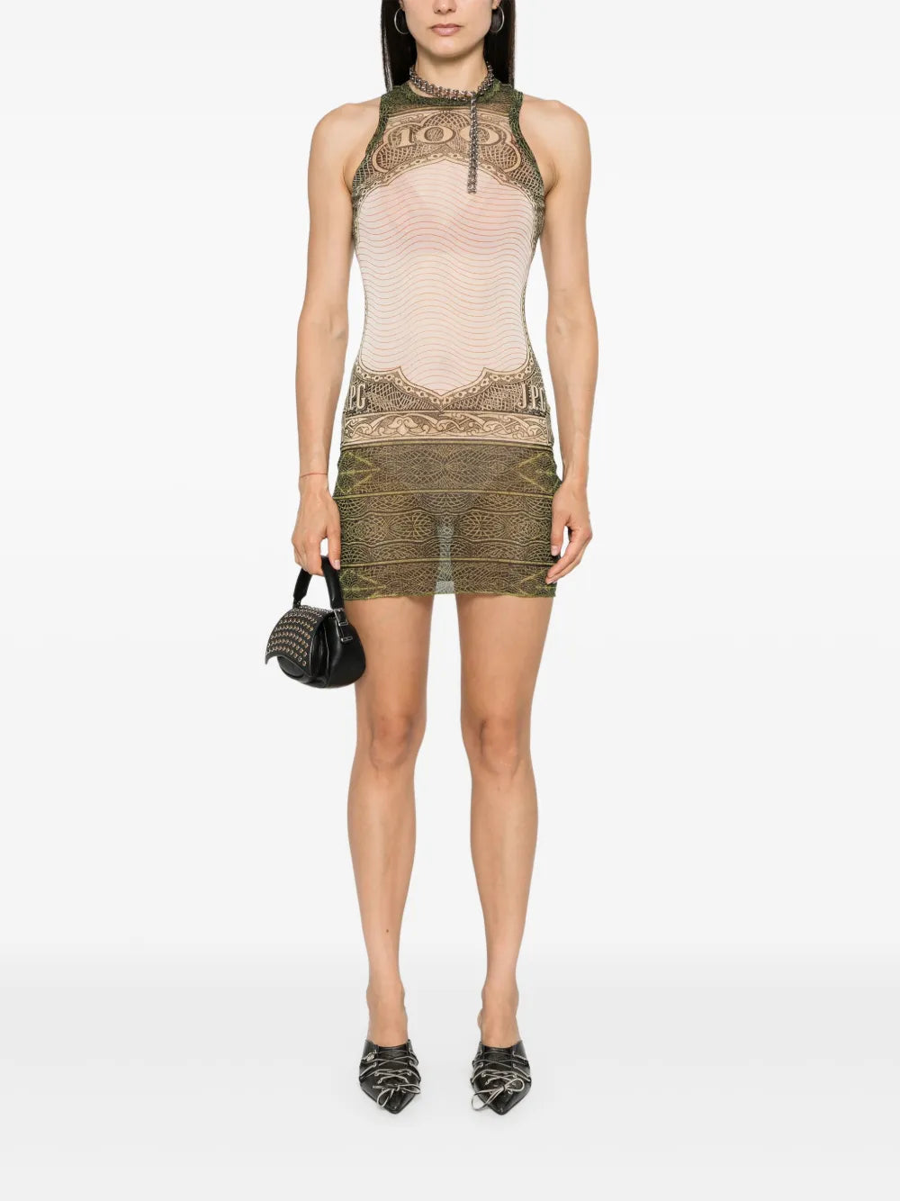 Cartouche-Print Tulle Mini Dress