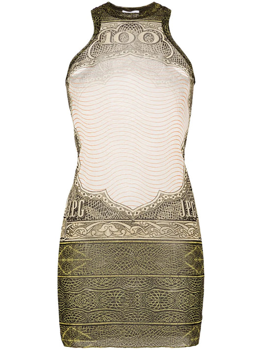 Cartouche-Print Tulle Mini Dress
