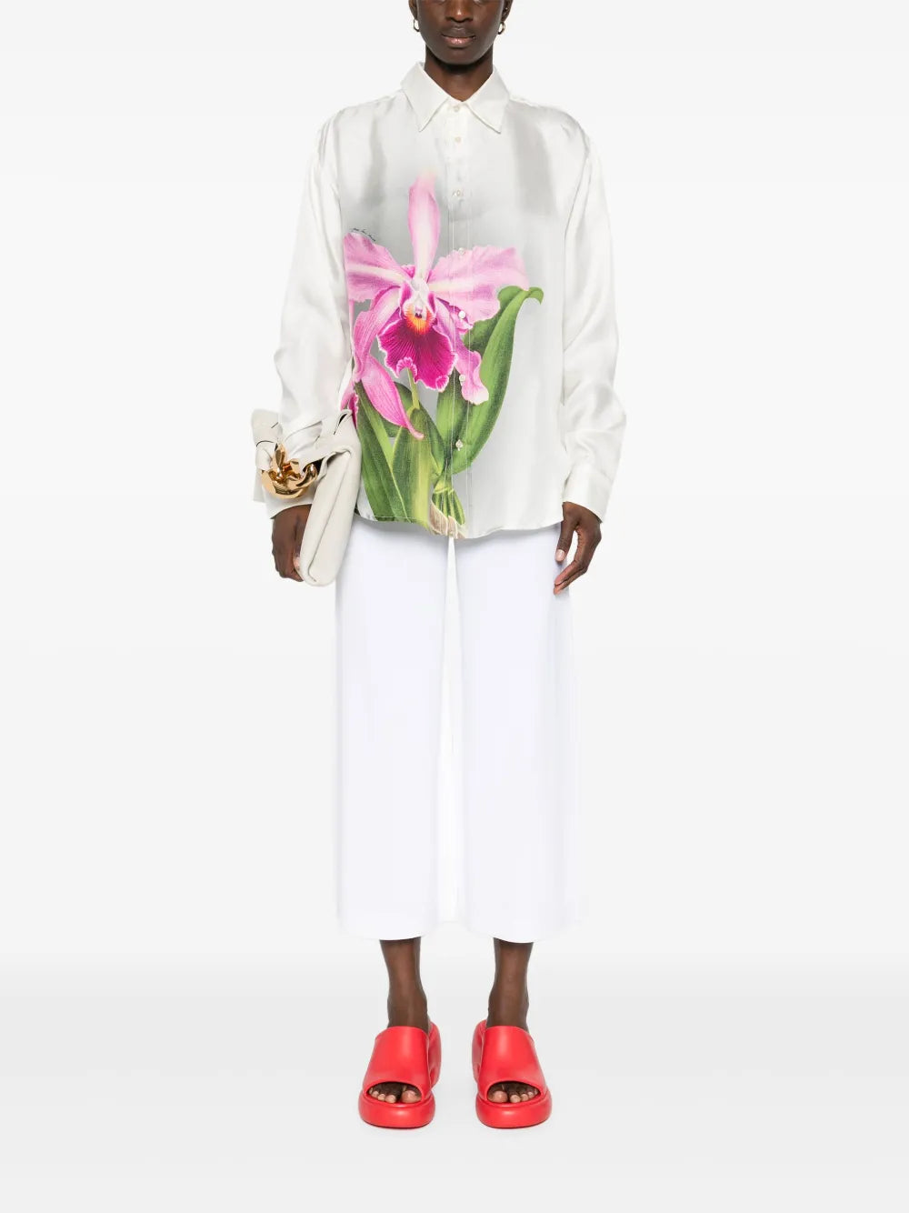 Aloe Orchid-Print Silk Shirt