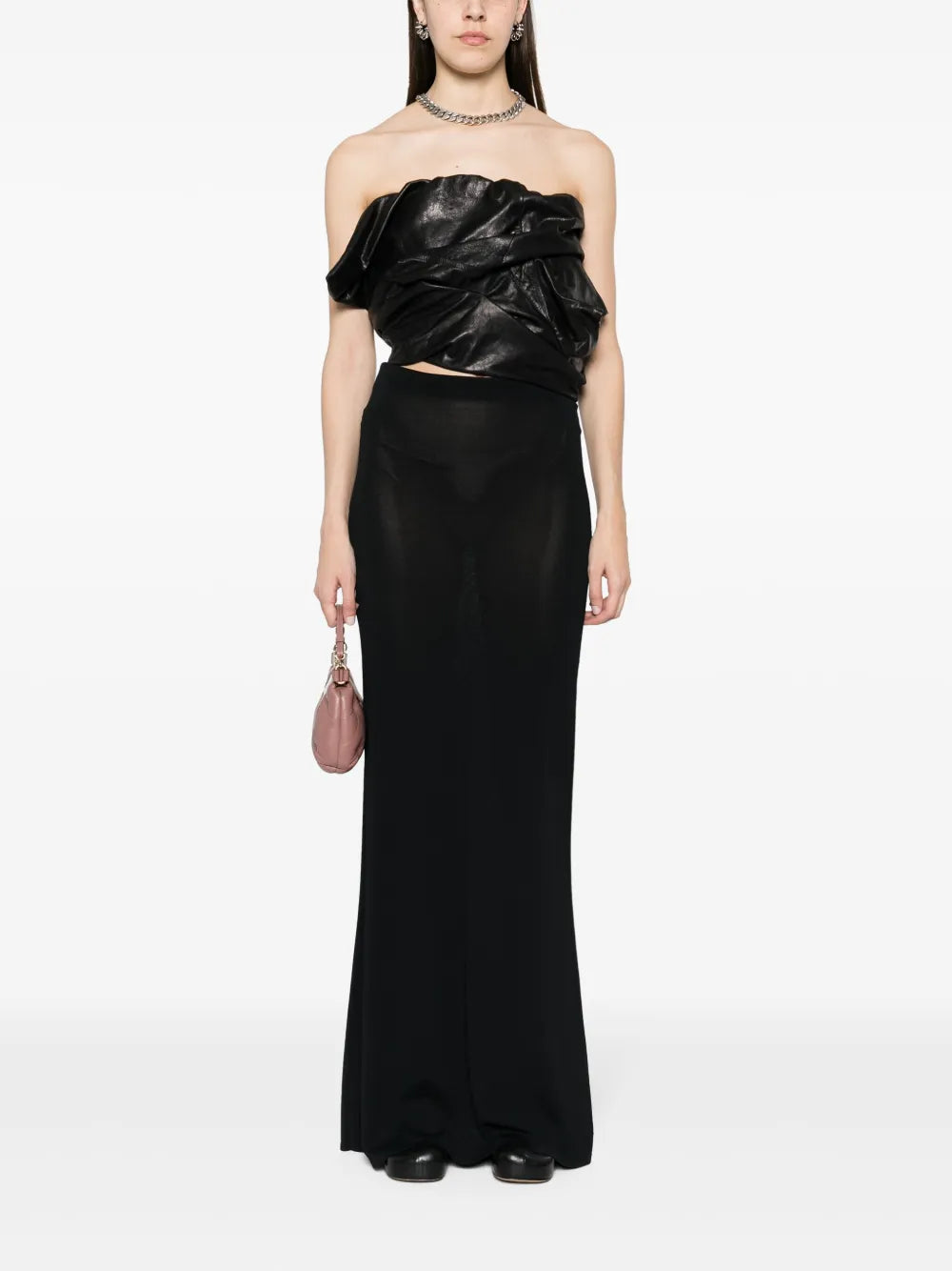 Draped Bustier Leather Top