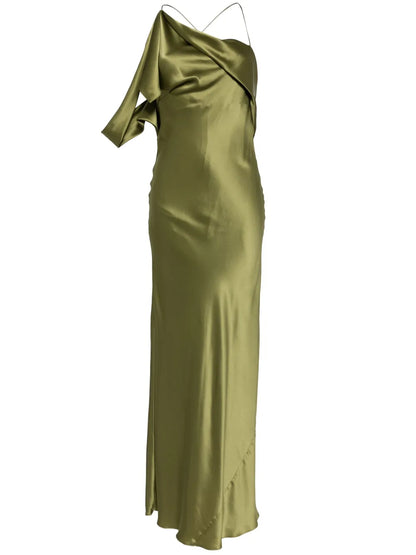 Asymmetric Design Silk Gown