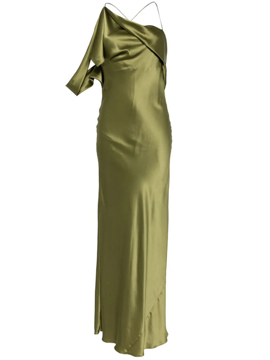 Asymmetric Design Silk Gown