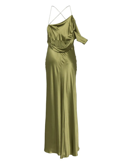 Asymmetric Design Silk Gown