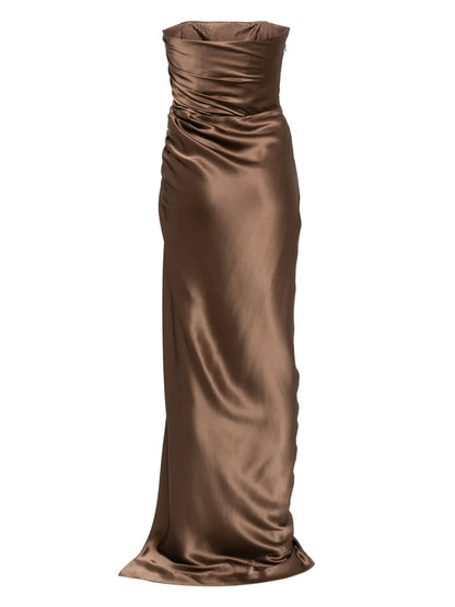 Strapless Gathered Silk Gown