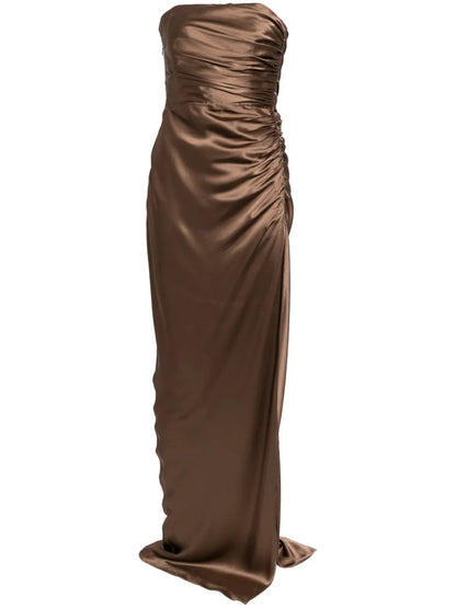 Strapless Gathered Silk Gown
