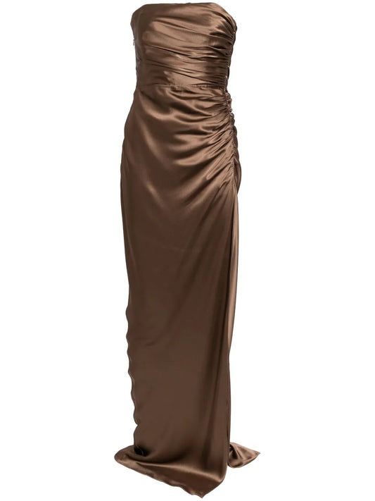 Strapless Gathered Silk Gown