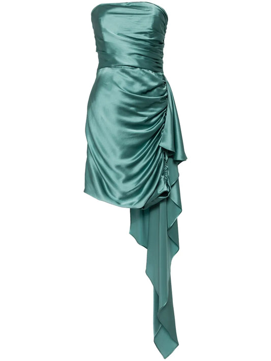 Draped Strapless Silk Mini Dress