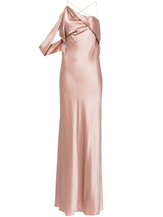 Asymmetric Design Silk Gown