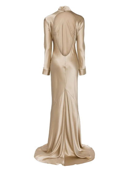 Long Sleeve Silk Gown
