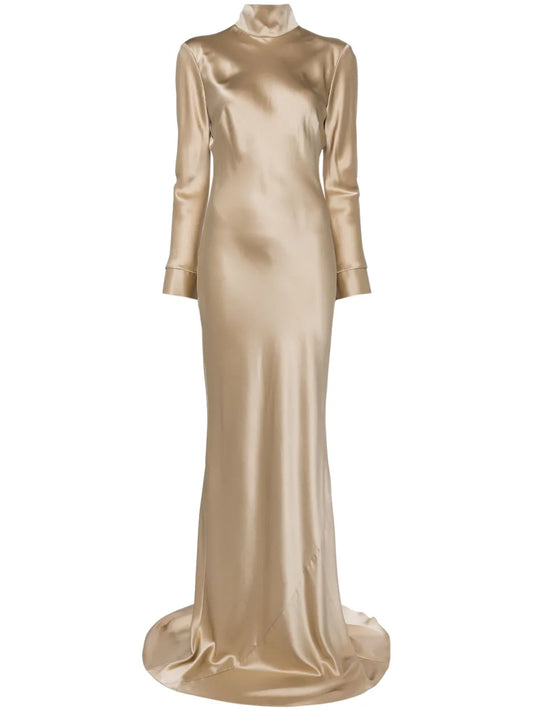 Long Sleeve Silk Gown