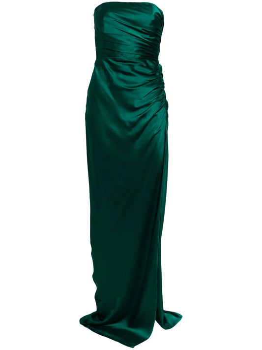 Strapless Gathered Silk Gown
