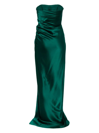 Strapless Gathered Silk Gown