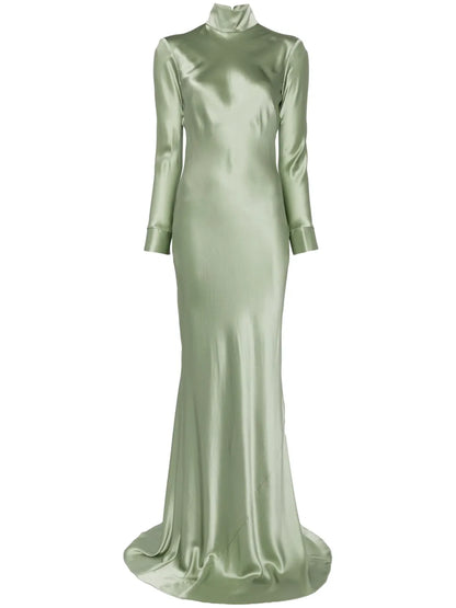 Long Sleeve Silk Gown