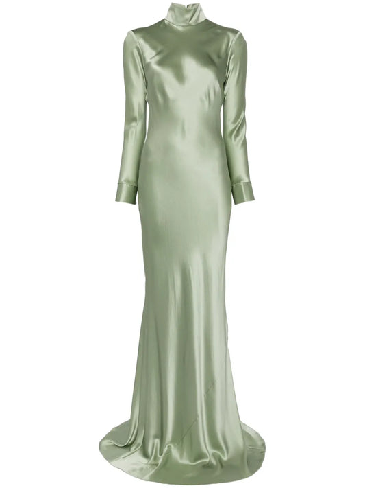 Long Sleeve Silk Gown