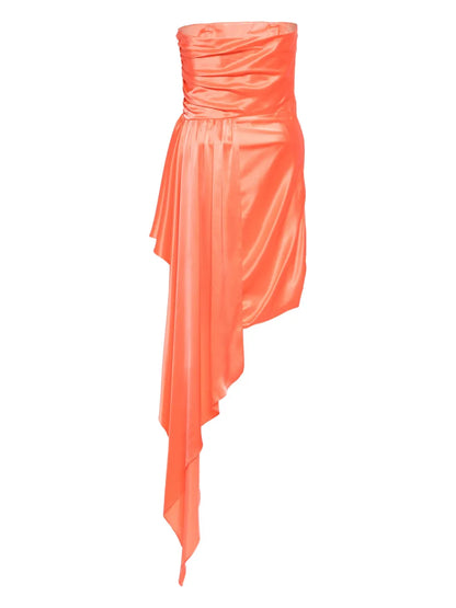 Strapless Gathered Silk Mini Dress