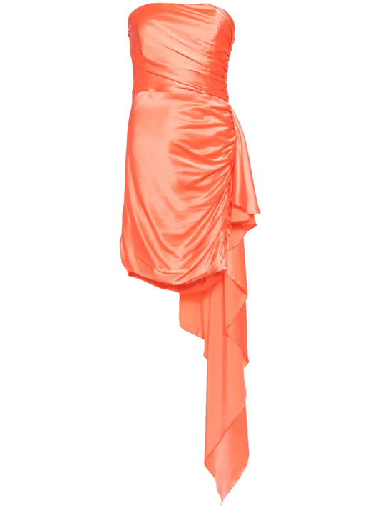 Strapless Gathered Silk Mini Dress