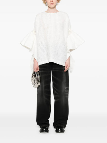 Flared-Cuffs Bouclé Blouse