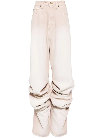 Wrinkled Mid-Rise Wide-Leg Jeans