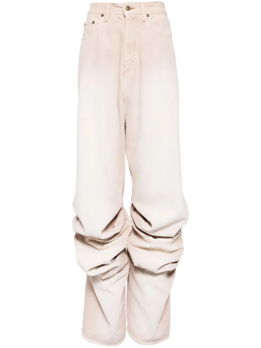 Wrinkled Mid-Rise Wide-Leg Jeans