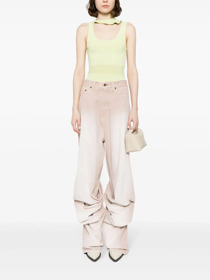 Wrinkled Mid-Rise Wide-Leg Jeans
