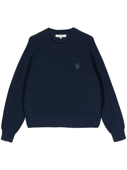 Fox Head-Appliqué Ribbed-Knit Jumper