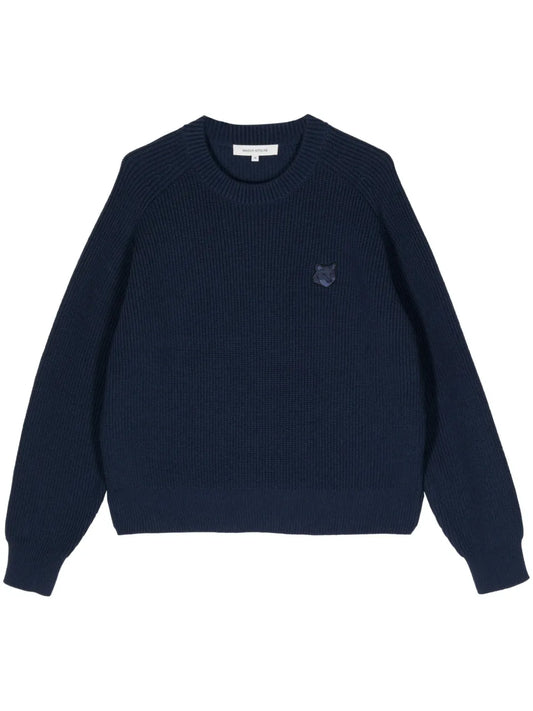 Fox Head-Appliqué Ribbed-Knit Jumper