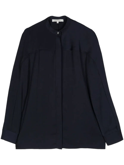 Pleat-Detail Collarless Shirt