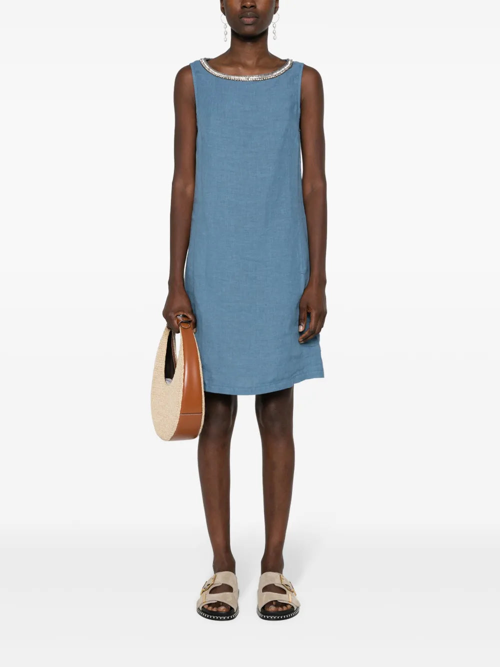 Crystal-Embellished Linen Mini Dress